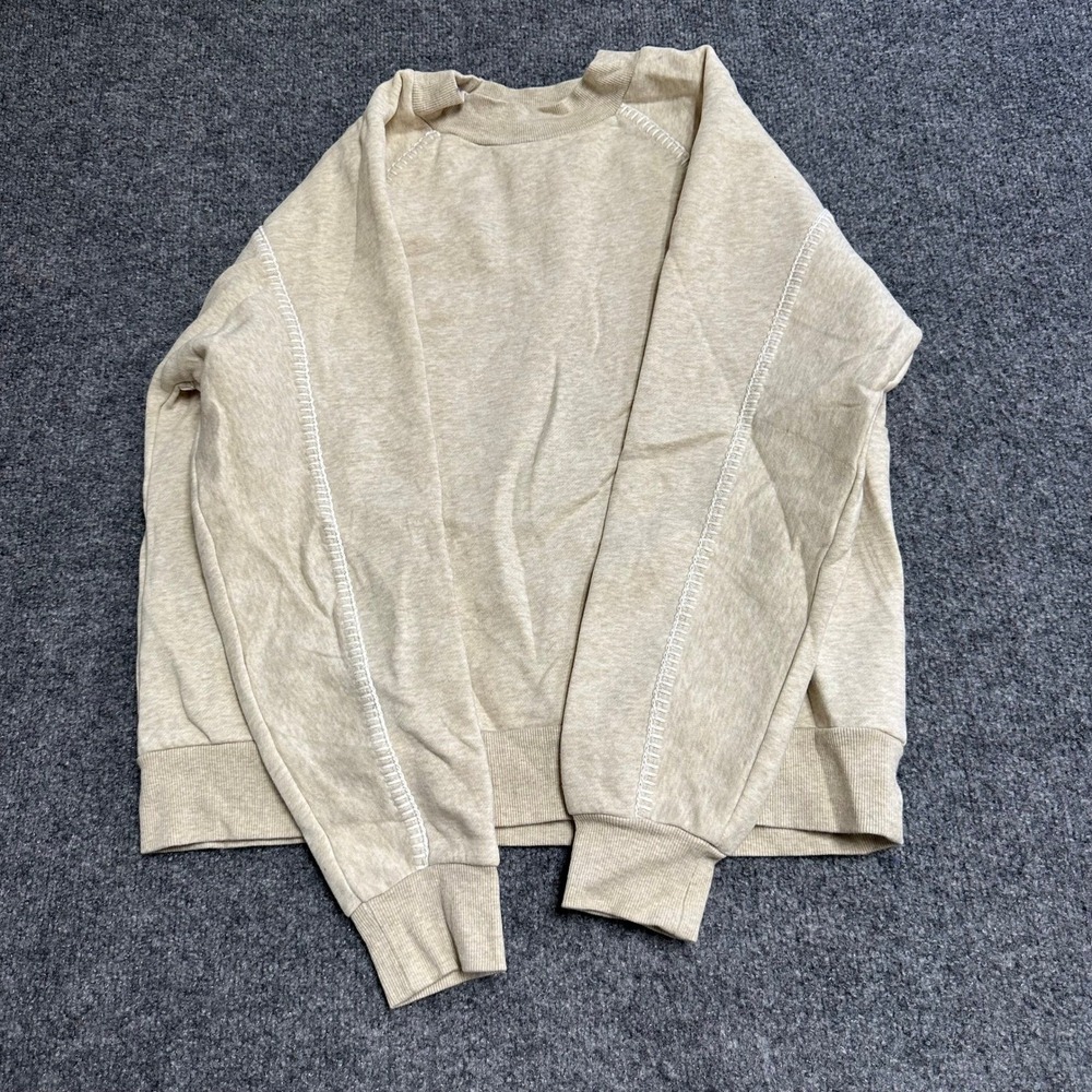 UGG Sweatshirt Womens Size M Beige Contrast Stitch Fleece Lined Crewneck Top